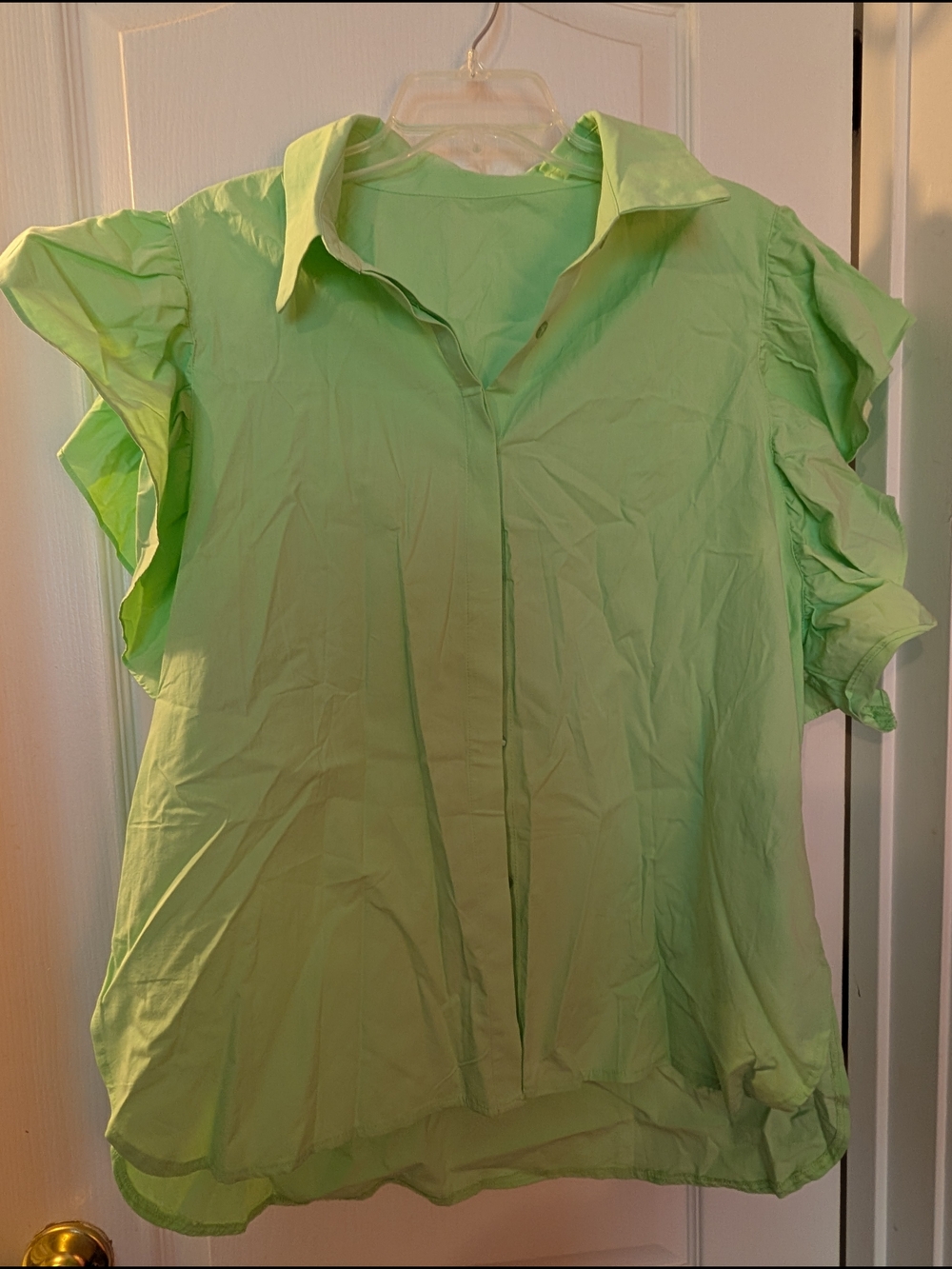 Light Green Ruffle Sleeve Women's Blouse